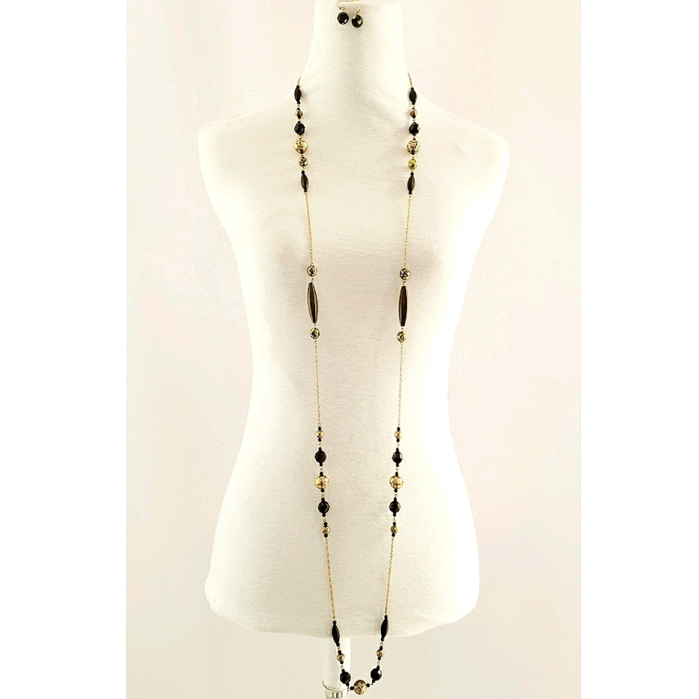 NEW Extra Long Beaded One Strand Necklace & Earrings Set